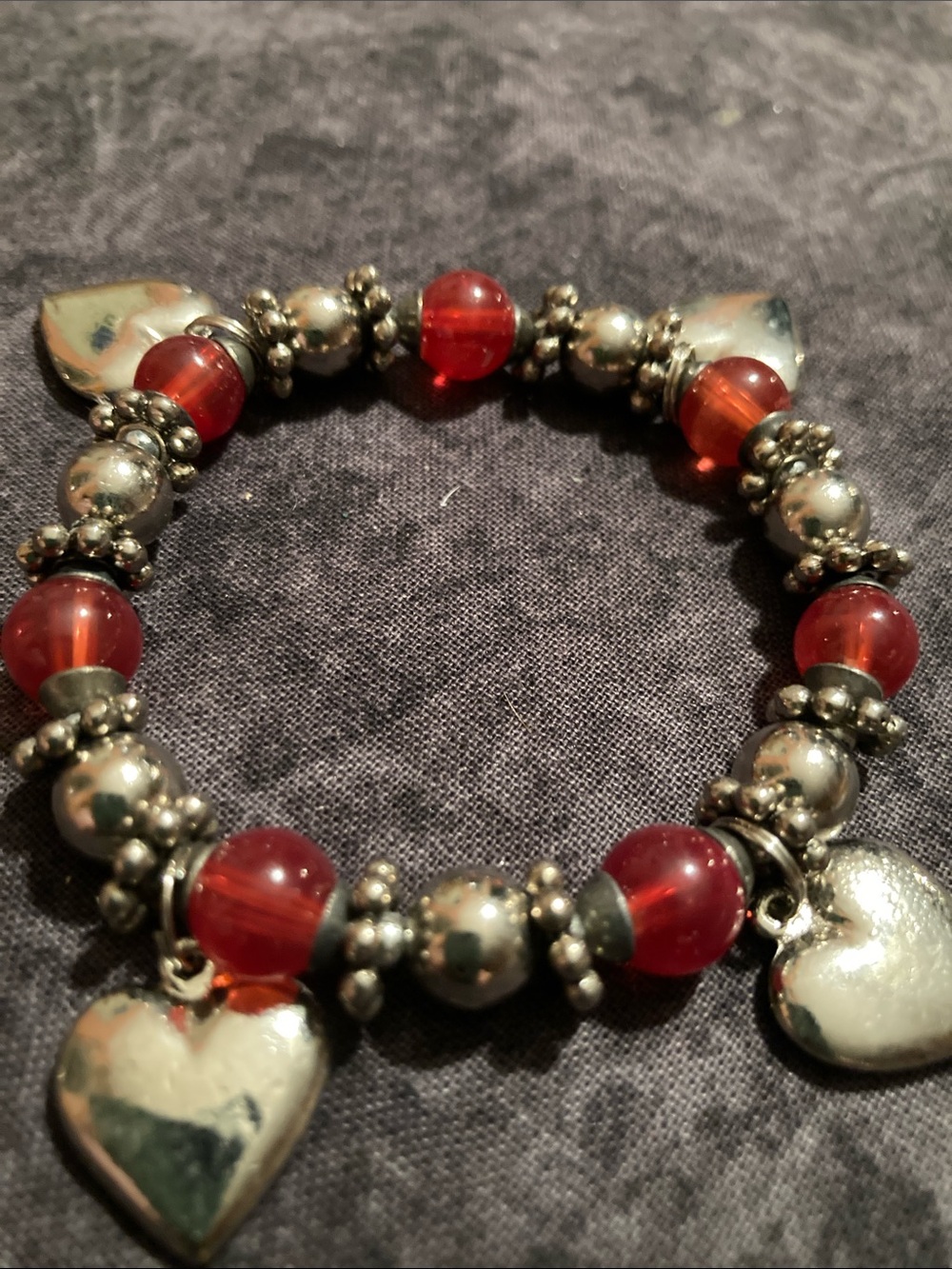 Red Bead Heart Charm Bracelet - Women Jewelry